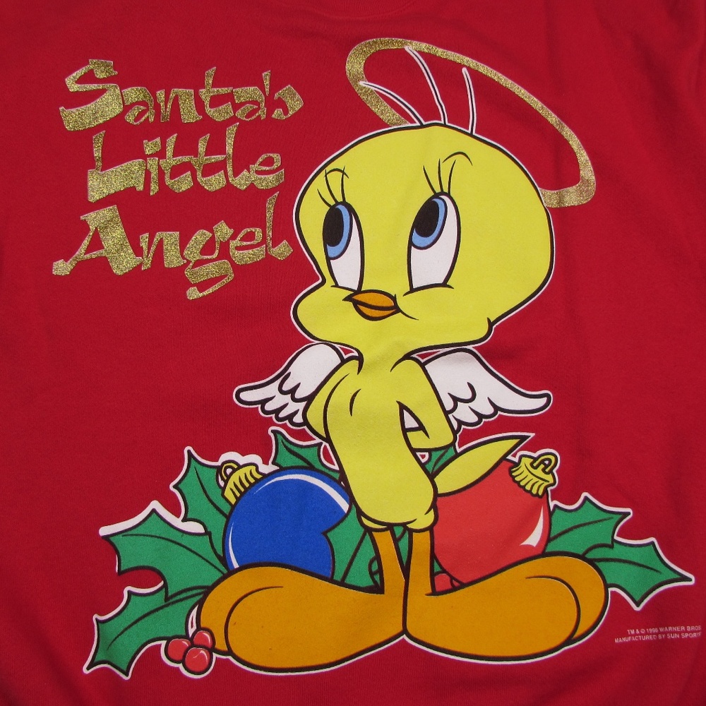 Tweety Bird Santas Little Angel Vintage 90s Christmas Sweatshirt Size M Looney